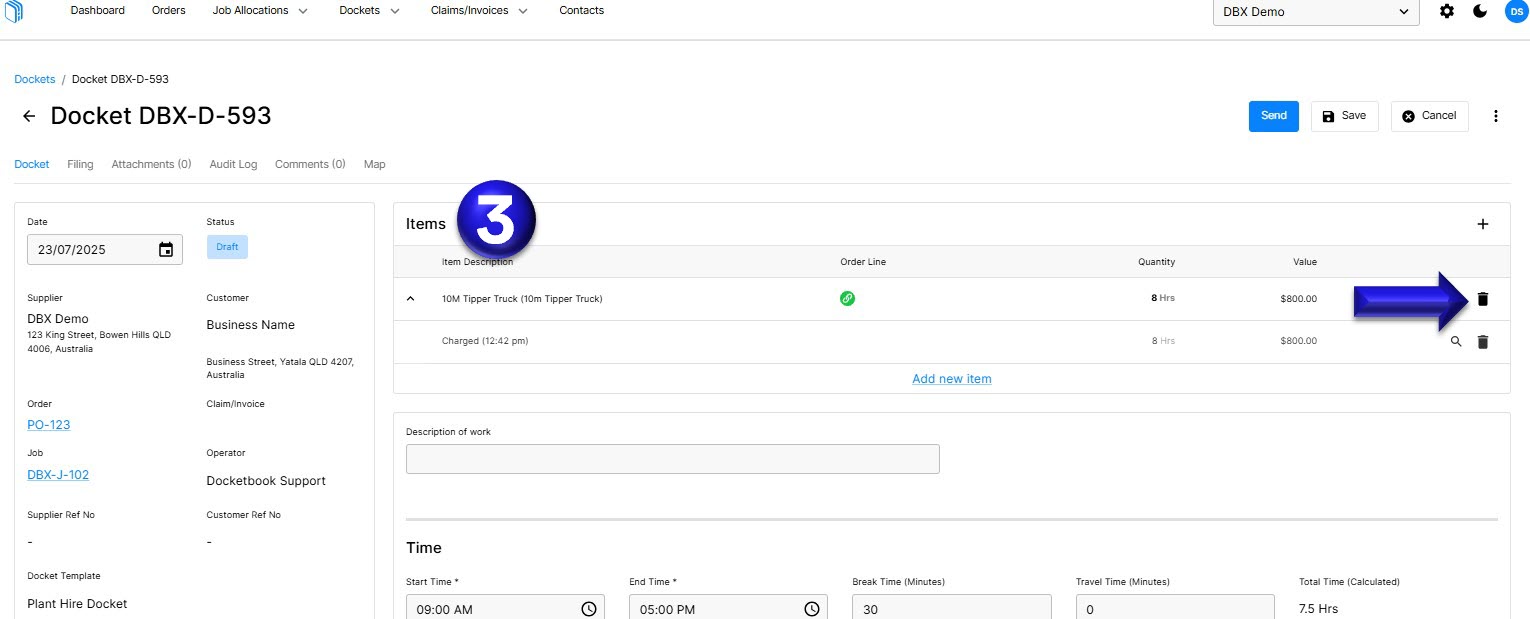 How to change a Job Number on a Sent Docket