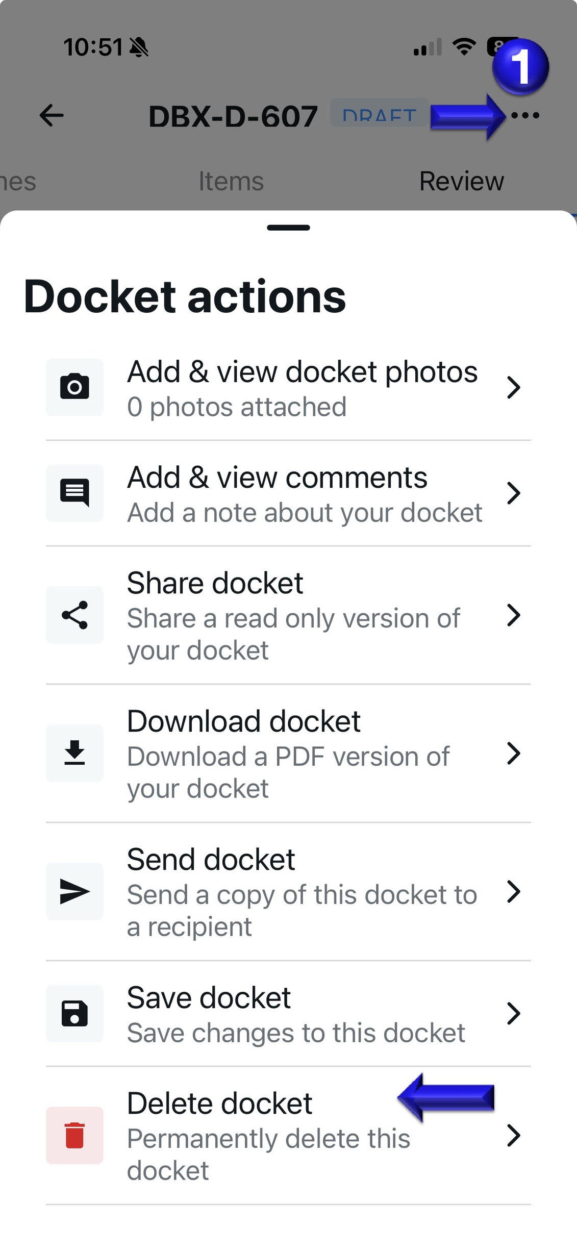 Less Dockets How to Delete a Draft Docket - Site Dockets App