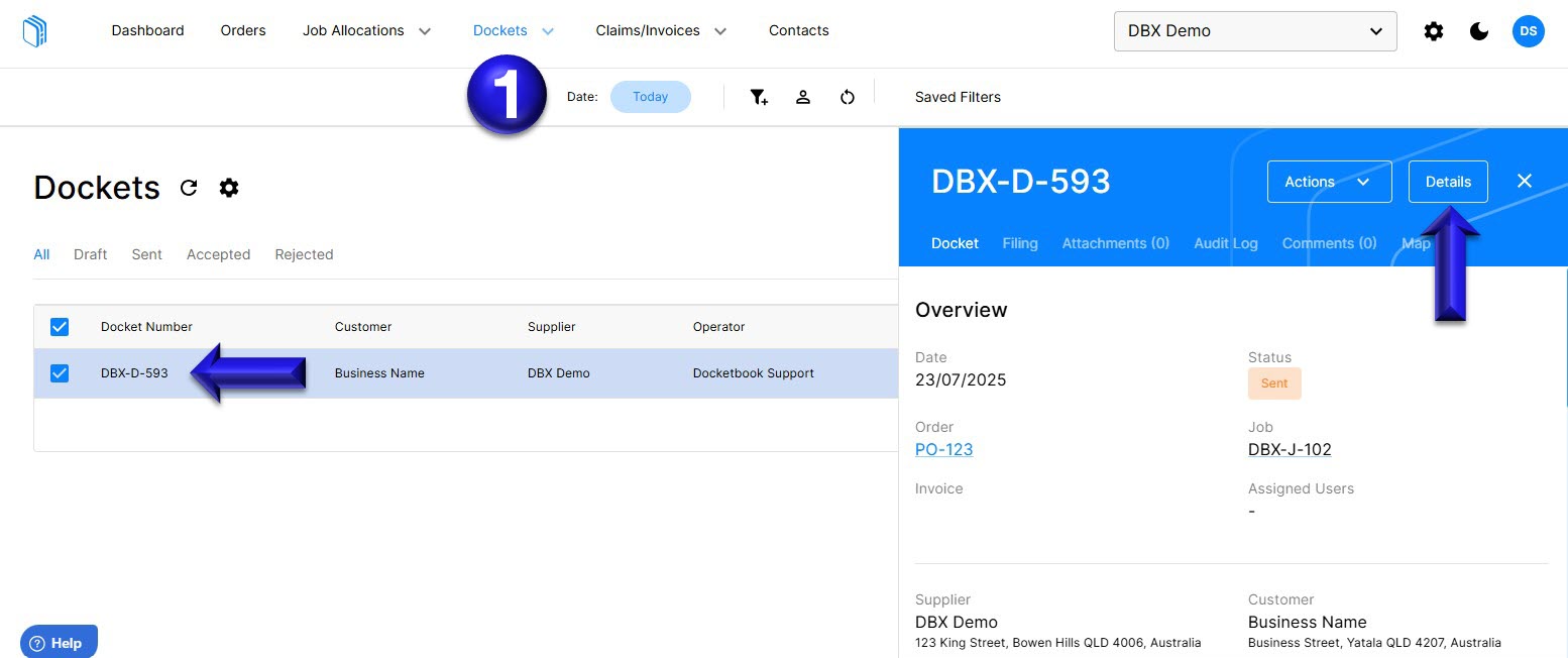 How to change a Job Number on a Sent Docket