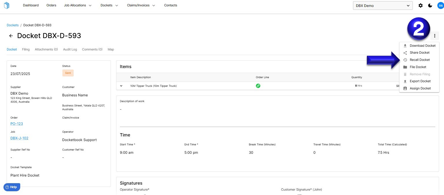 How to change a Job Number on a Sent Docket