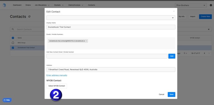 Select MYOB Contact