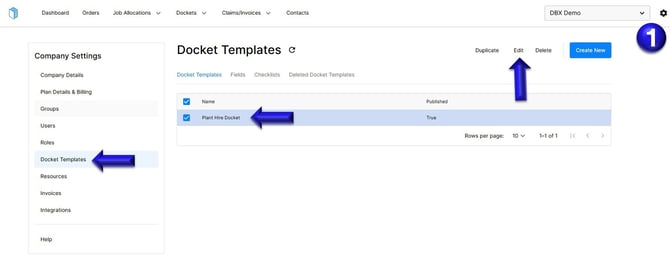 dOCKET TEMPLATE